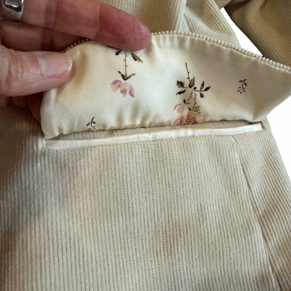 Rebecca Taylor Cream Corduroy Blazer Jacket Floral Lining Tailored Sz 8 - Picture 5 of 11